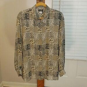 Stunt Woman Vintage Animal Print Long Sleeves Blouse Shirt Top Button Up Size 2X